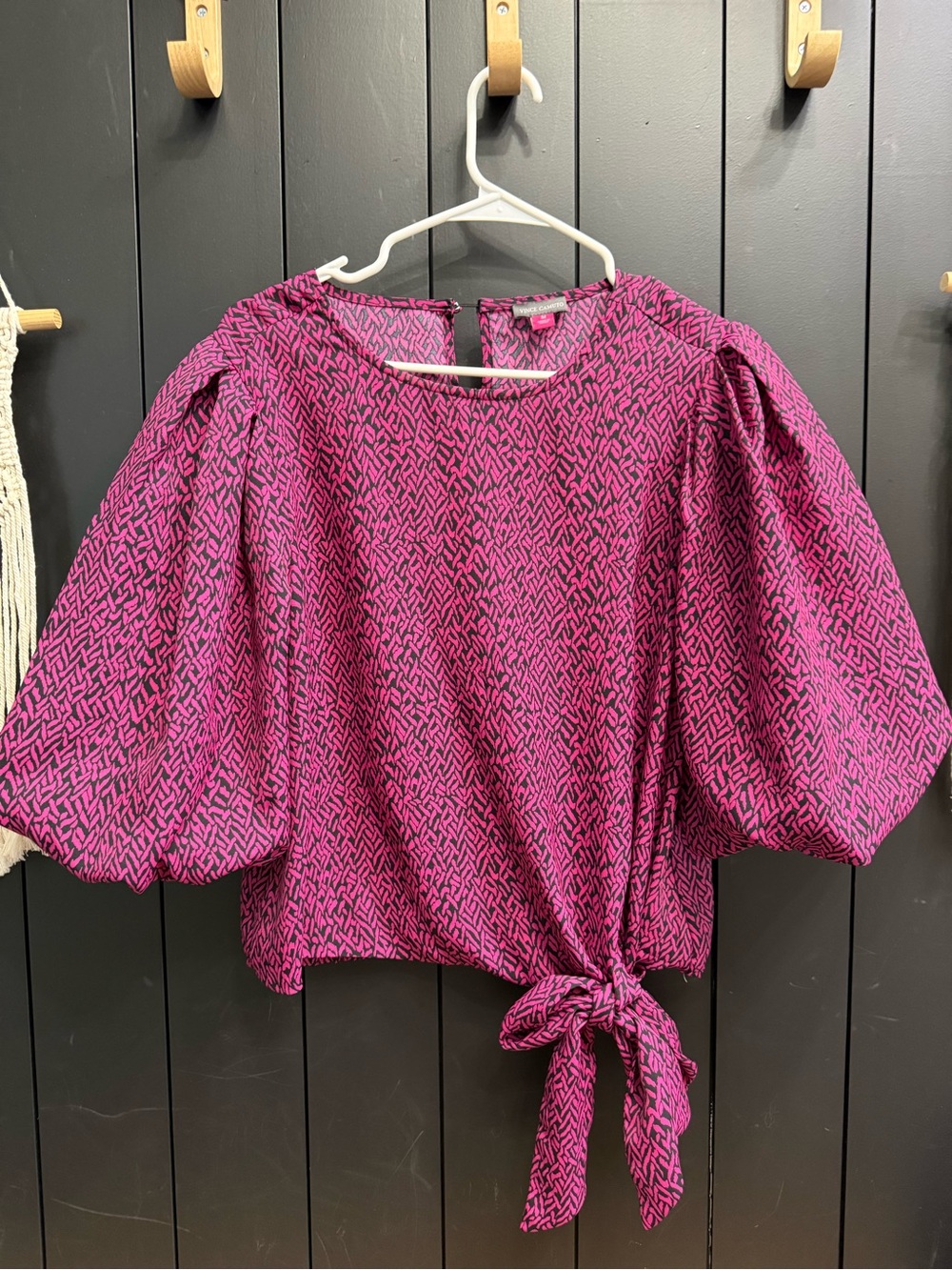 Vince Camuto Magenta Puff Sleeve Tie-Hem Blouse